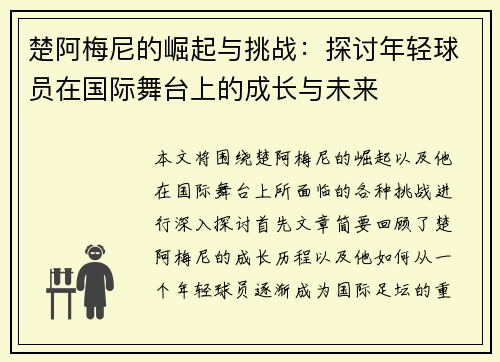 楚阿梅尼的崛起与挑战：探讨年轻球员在国际舞台上的成长与未来